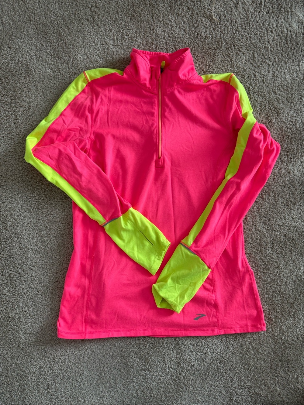 Brooks Neon Pink & Yellow Half-Zip Athletic Top